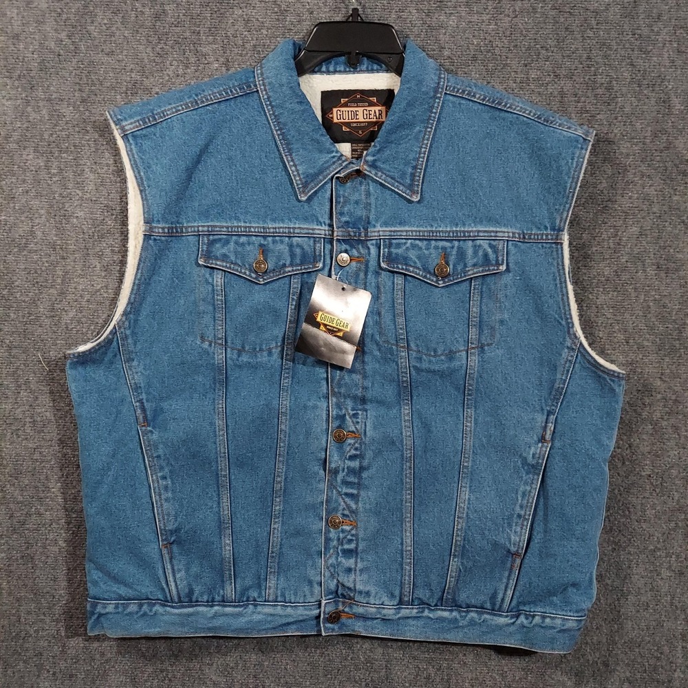 Guide Gear Vest Mens 3XL Blue Sherpa Lined Denim Button Front Workwear Insulated